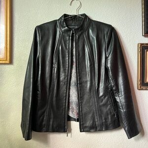 Kenneth Cole Fitted Black Genuine Leather Jacket